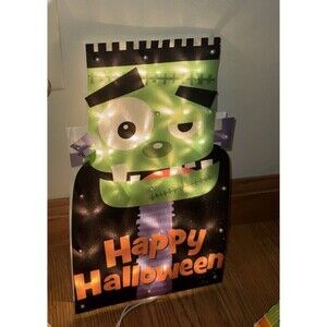 Vtg Frankenstein Light Up Window Hanging Trick Or Treat Halloween 15” Glitter